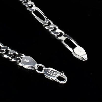 925 Sterling Silver daily wear Men's figaro Chain Bracelet 8.5"