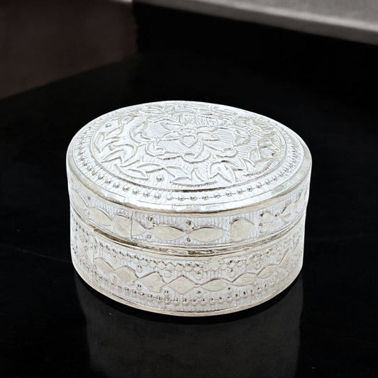 Real Silver Honey Container Round Dibbi for Red Book Remedy