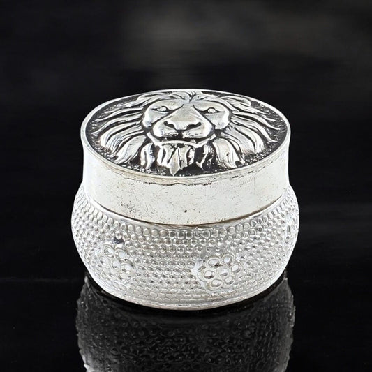 Real Silver Honey Container Oxidized Lion face Dibbi for Red Book Remedy