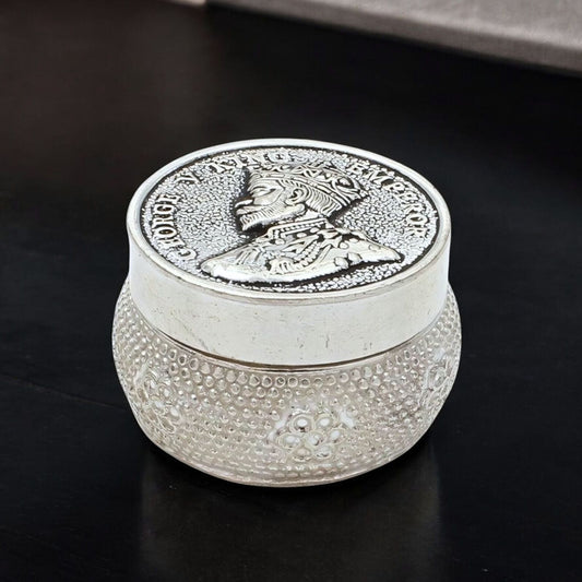 Real Silver Honey Container Oxidized V king Emperor design Dibbi for Red Book Remedy