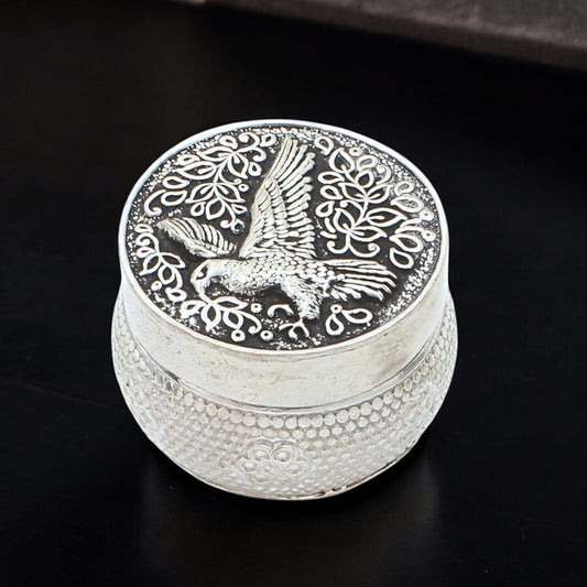 Real Silver Honey Container Oxidized Eagle design Dibbi for Red Book Remedy