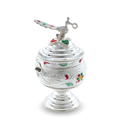 Real Silver Honey Container Enamel peacock design Dibbi for Red Book Remedy