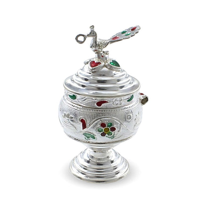 Real Silver Honey Container Enamel peacock design Dibbi for Red Book Remedy