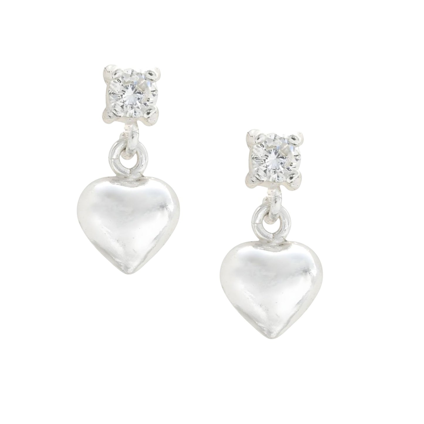 Cute 925 Real Sterling Silver White CZ girlish Plain Heart Drop stud Earrings - Pair