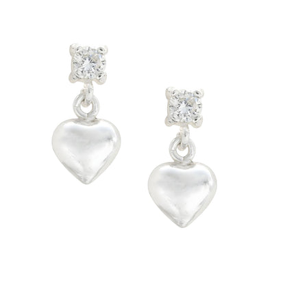 Cute 925 Real Sterling Silver White CZ girlish Plain Heart Drop stud Earrings - Pair