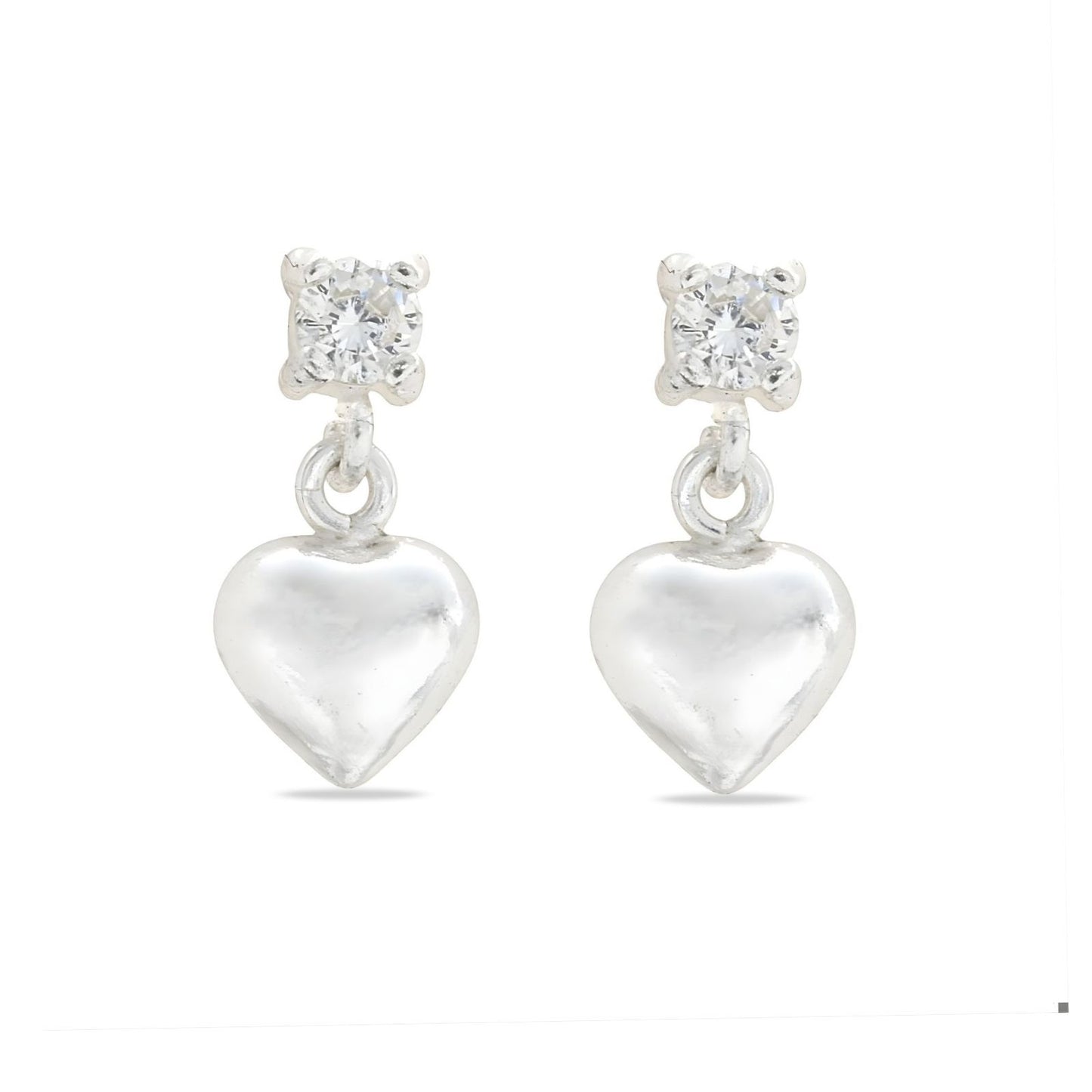 Cute 925 Real Sterling Silver White CZ girlish Plain Heart Drop stud Earrings - Pair