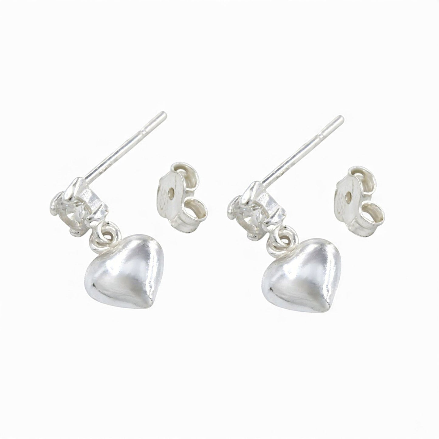 Cute 925 Real Sterling Silver White CZ girlish Plain Heart Drop stud Earrings - Pair