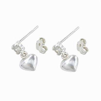 Cute 925 Real Sterling Silver White CZ girlish Plain Heart Drop stud Earrings - Pair