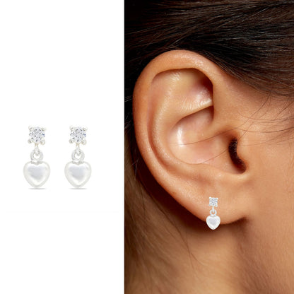 Divine 925 Real Sterling Silver White CZ girlish Plain Heart Drop stud Earrings - Pair