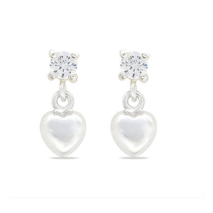Divine 925 Real Sterling Silver White CZ girlish Plain Heart Drop stud Earrings - Pair