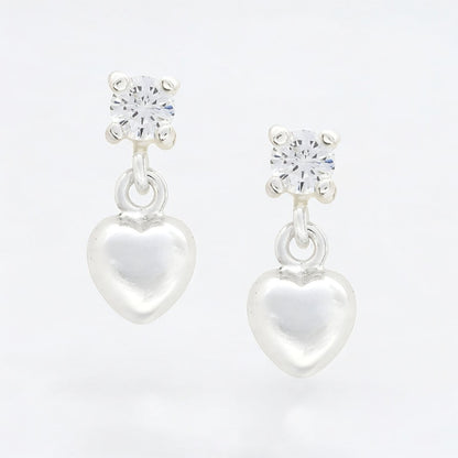 Divine 925 Real Sterling Silver White CZ girlish Plain Heart Drop stud Earrings - Pair