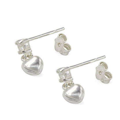 Divine 925 Real Sterling Silver White CZ girlish Plain Heart Drop stud Earrings - Pair
