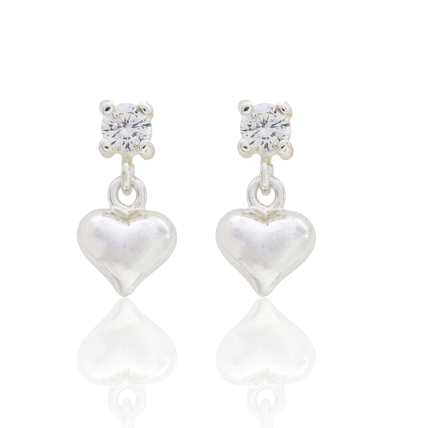 925 Real Sterling Silver White CZ stud Earrings Plain Heart Drop - Pair