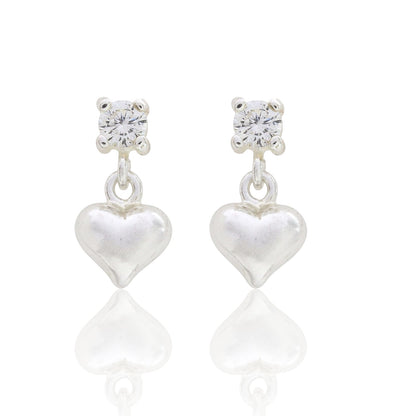 925 Real Sterling Silver White CZ stud Earrings Plain Heart Drop - Pair
