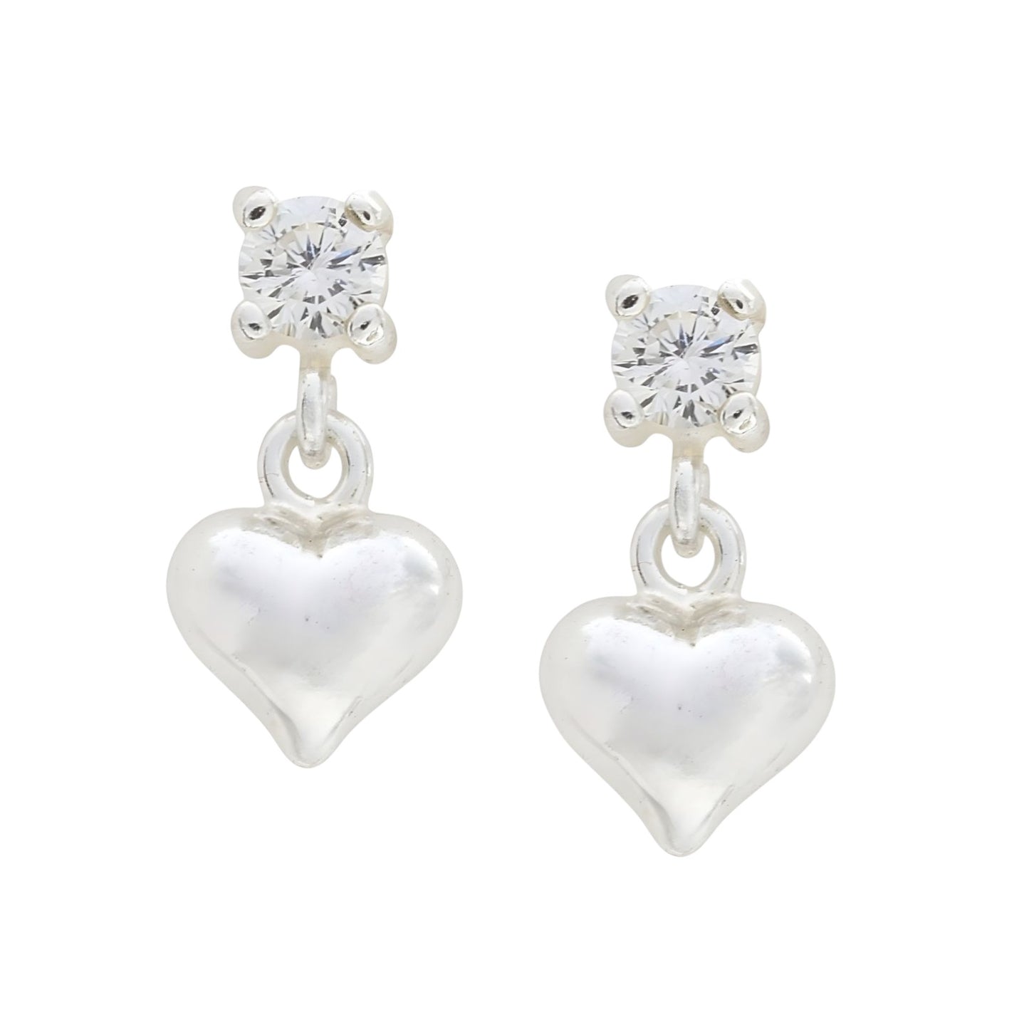 925 Real Sterling Silver White CZ stud Earrings Plain Heart Drop - Pair