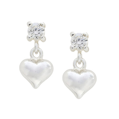 925 Real Sterling Silver White CZ stud Earrings Plain Heart Drop - Pair