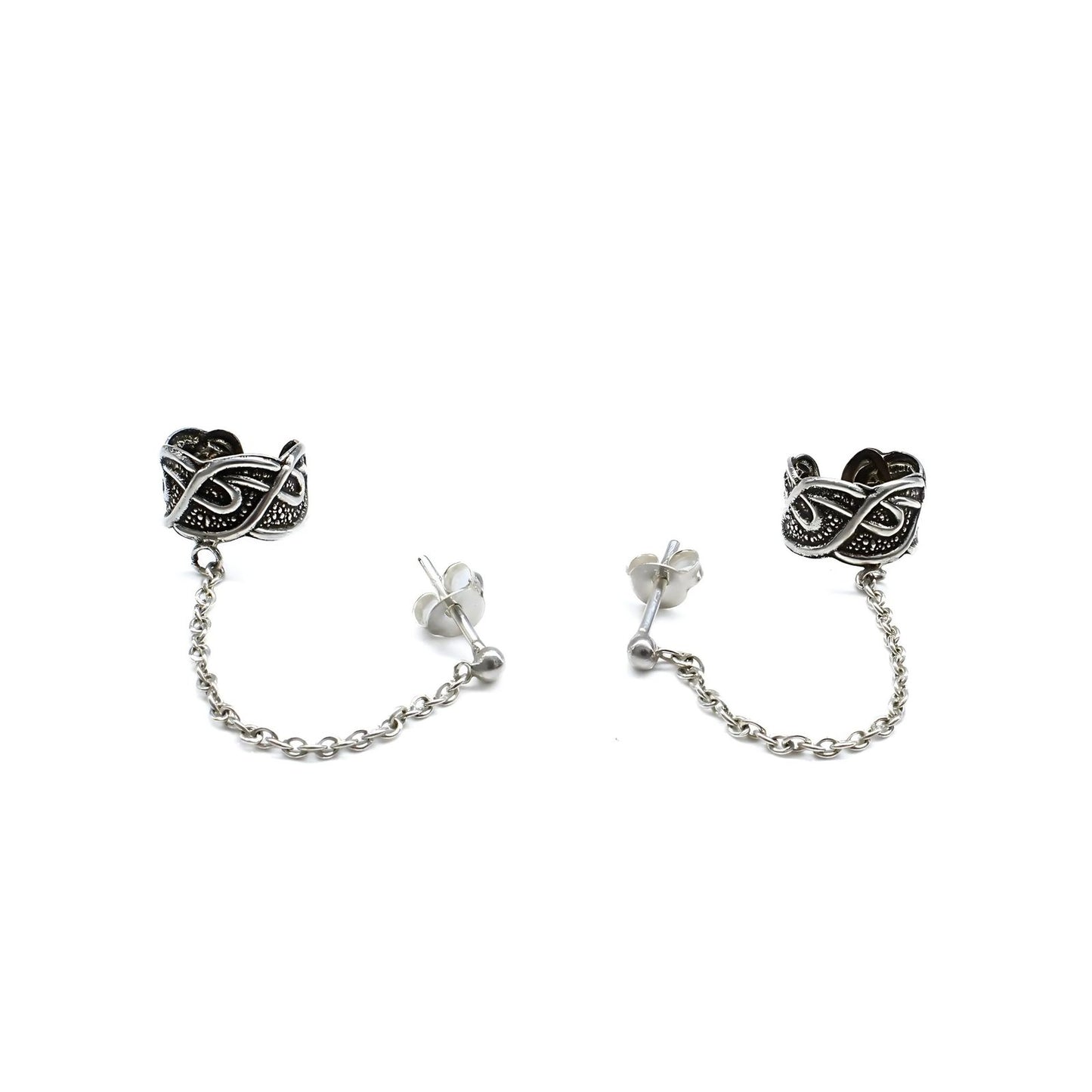 Real Silver Women Oxidized Chain Ear Cuff Earrings