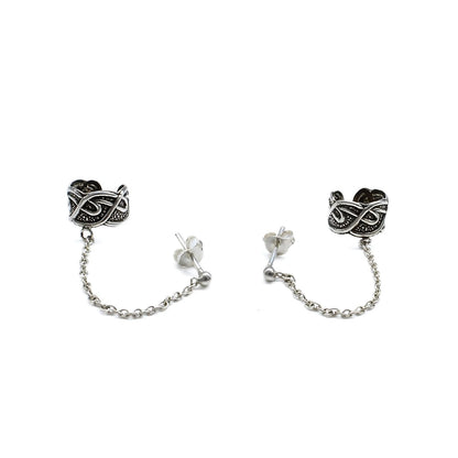 Real Silver Women Oxidized Chain Ear Cuff Earrings