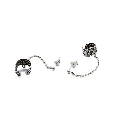 Real Silver Women Oxidized Chain Ear Cuff Earrings