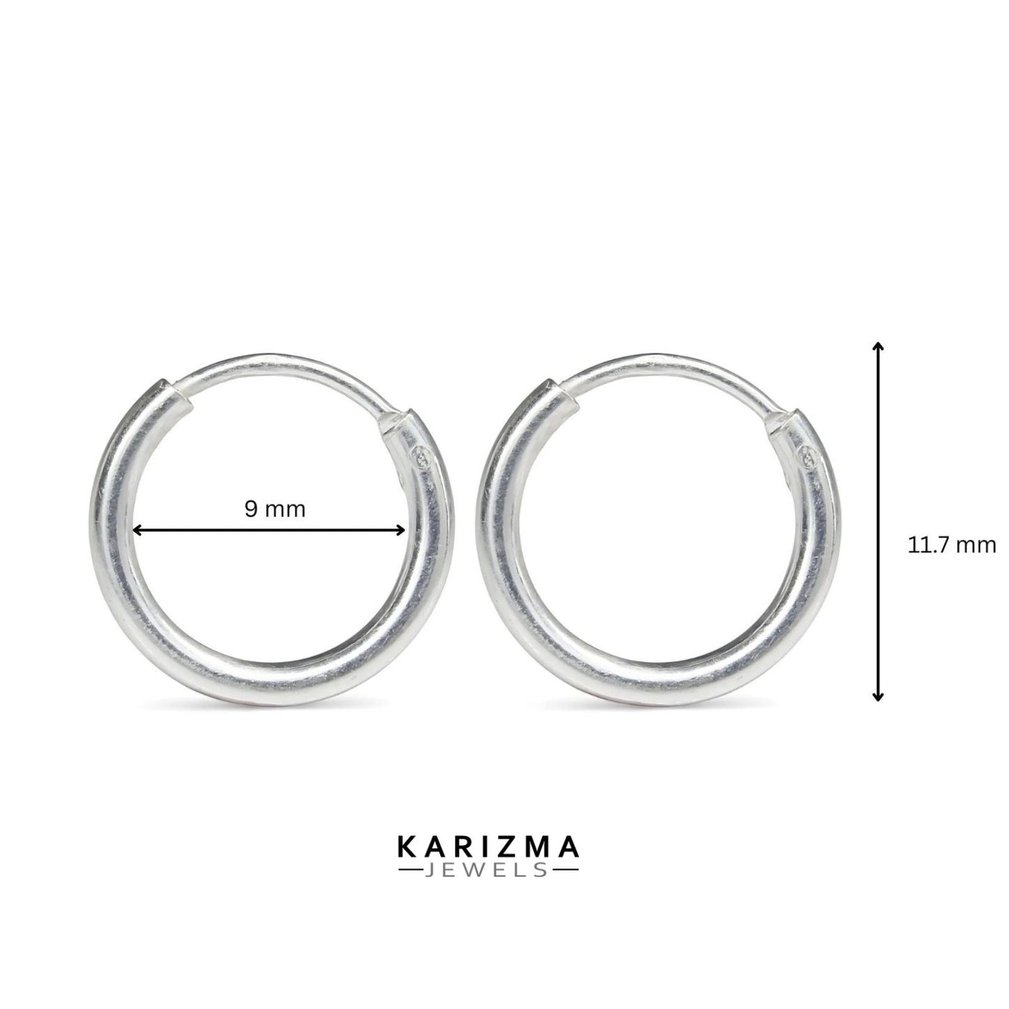 Real Sterling Silver plain ring Earrings Small hinged Hoop for Girls - Pair