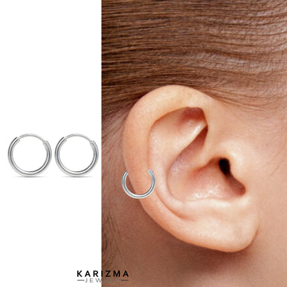 Real Sterling Silver plain ring Earrings Small hinged Hoop for Girls - Pair