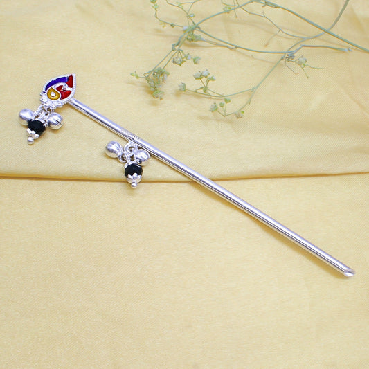 Decorative Peacock Style Silver Bansuri for Lord Krishna Worship