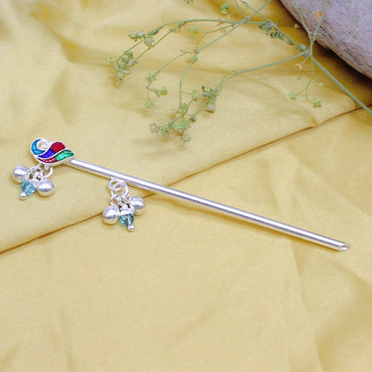 Handcrafted Peacock Silver Krishna Basuri for Spiritual Use