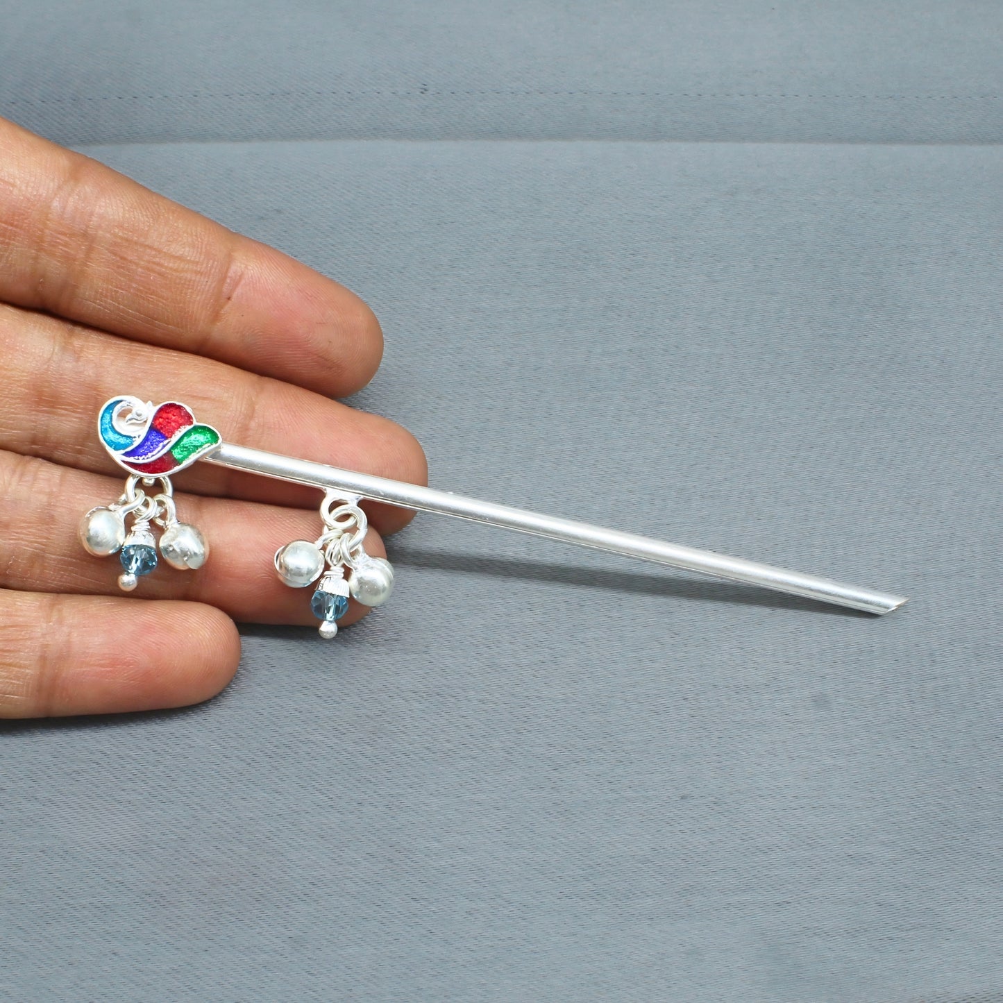 Handcrafted Peacock Silver Krishna Basuri for Spiritual Use