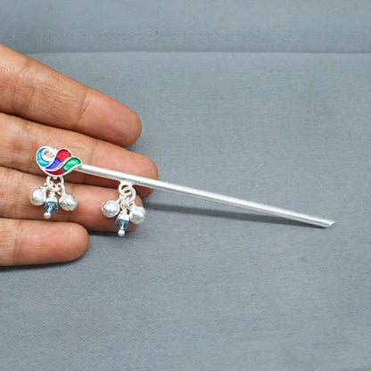 Handcrafted Peacock Silver Krishna Basuri for Spiritual Use