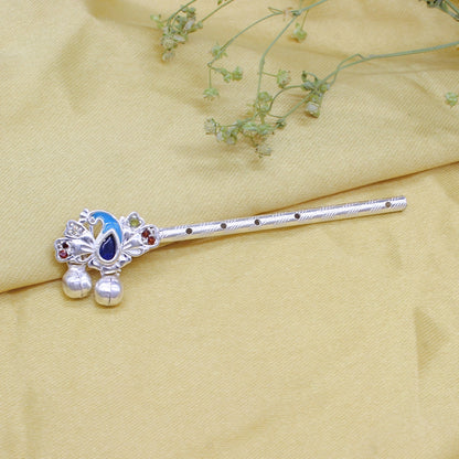 Traditional Real Silver Flute Basuri for Lord Krishna Janmashthami Pooja