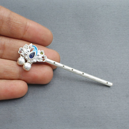 Traditional Real Silver Flute Basuri for Lord Krishna Janmashthami Pooja