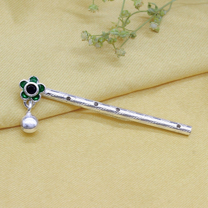 Divine Real Silver Flower Flute for Krishna Pooja