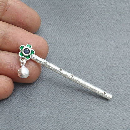 Divine Real Silver Flower Flute for Krishna Pooja