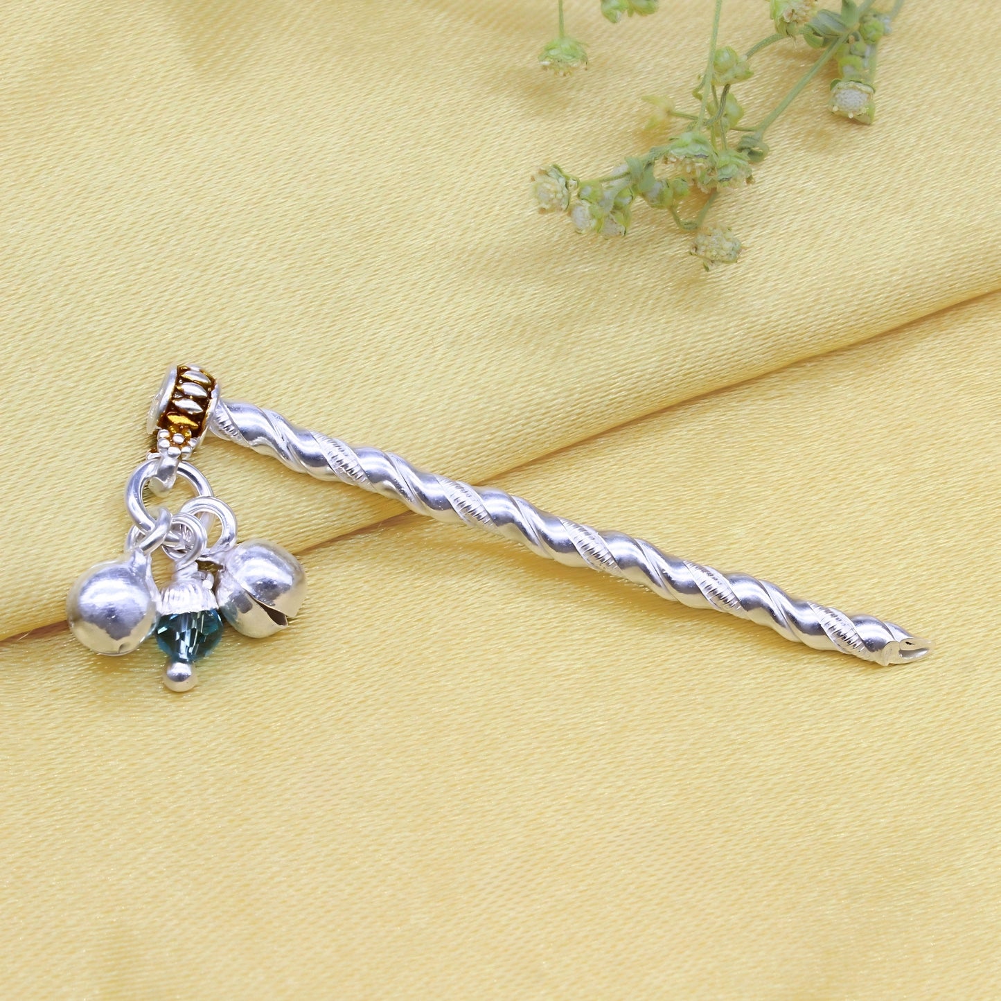 Elegant Real Silver Flute Basuri Ghungroo for Laddu Gopal Krishna