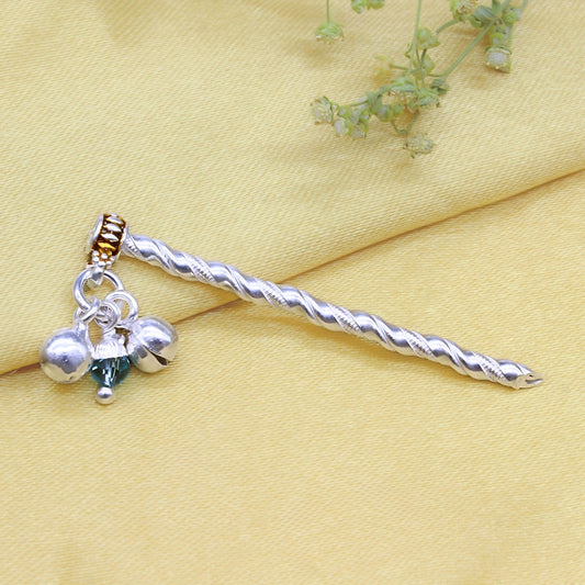 Elegant Real Silver Flute Basuri Ghungroo for Laddu Gopal Krishna