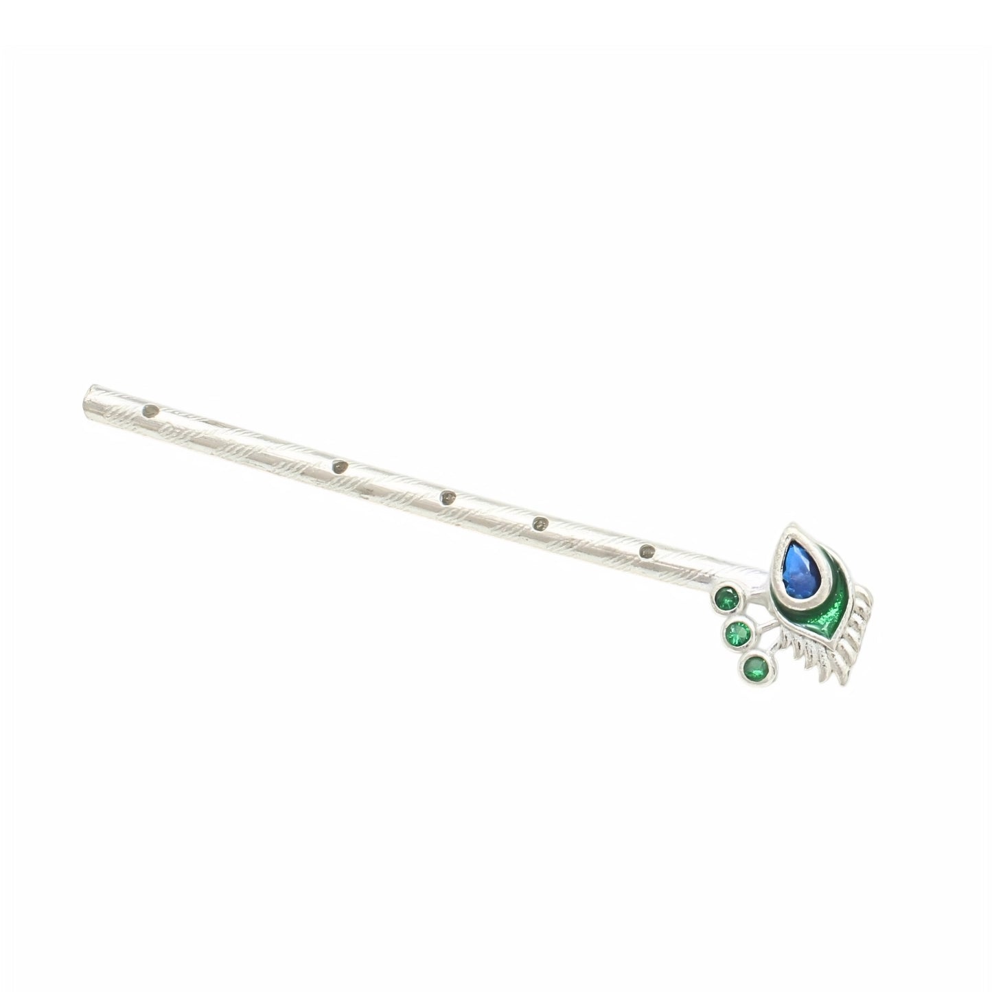 Silver Flute Basuri Peacock Feather (Mor Pankh) Design