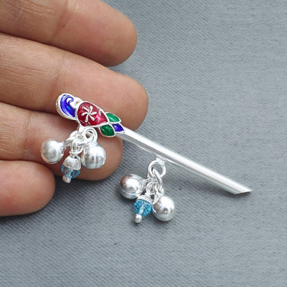 Real Silver Meenakari Krishna Laddu Gopal Ghungroo Flute (Bansuri)