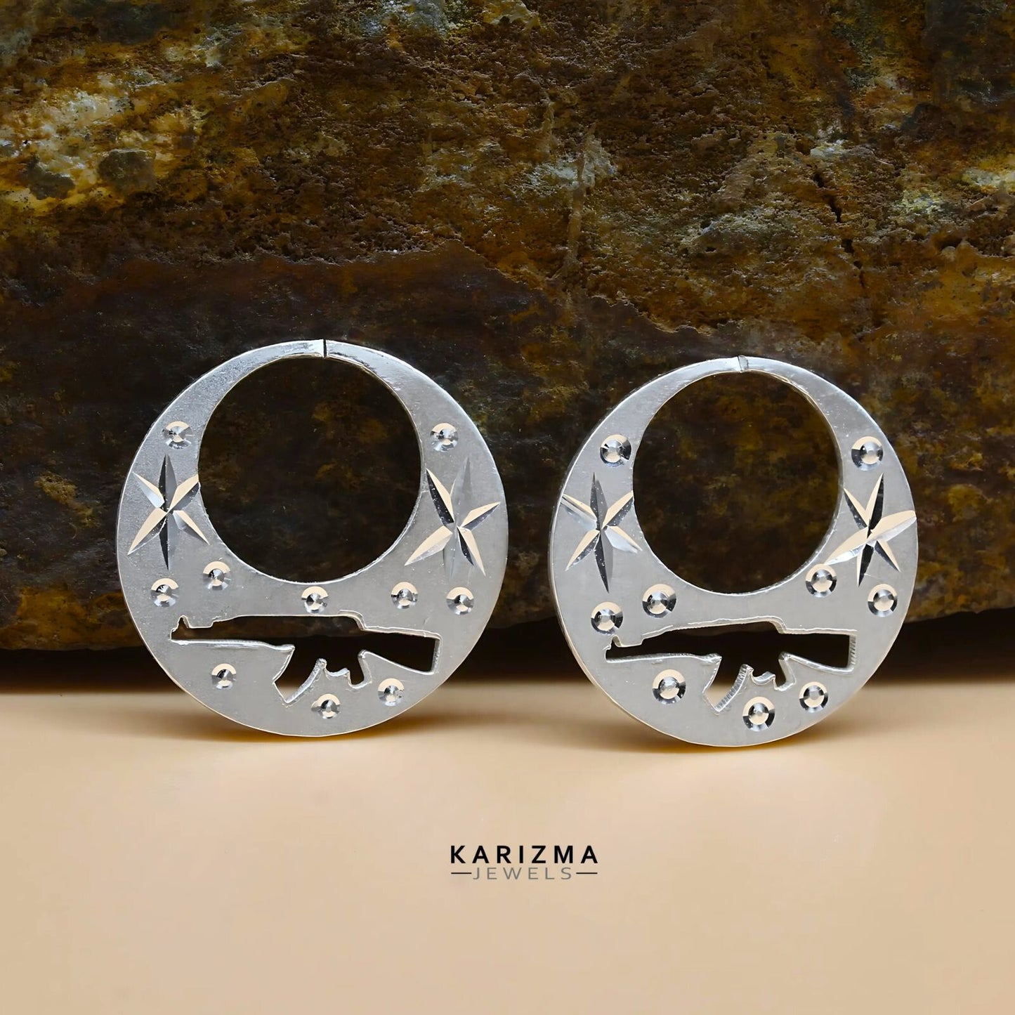 Trendy Real Sterling Silver Round Moon Shaped Ak47 Nattiyan (Nanti) earring for Men