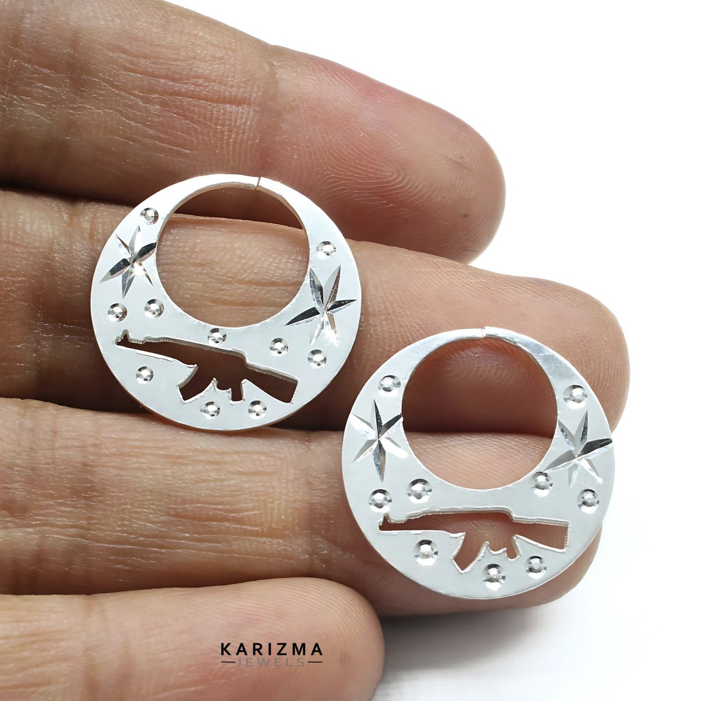 Trendy Real Sterling Silver Round Moon Shaped Ak47 Nattiyan (Nanti) earring for Men