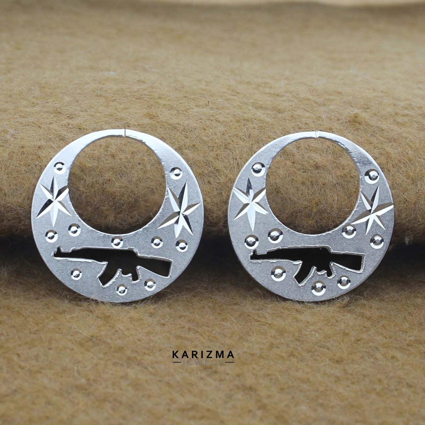 Trendy Real Sterling Silver Round Moon Shaped Ak47 Nattiyan (Nanti) earring for Men