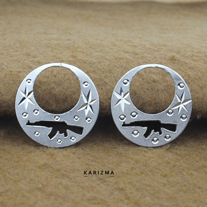 Trendy Real Sterling Silver Round Moon Shaped Ak47 Nattiyan (Nanti) earring for Men