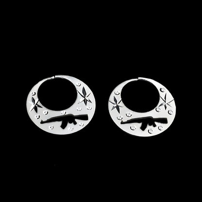 Trendy Real Sterling Silver Round Moon Shaped Ak47 Nattiyan (Nanti) earring for Men