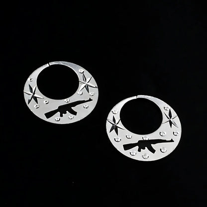 Trendy Real Sterling Silver Round Moon Shaped Ak47 Nattiyan (Nanti) earring for Men