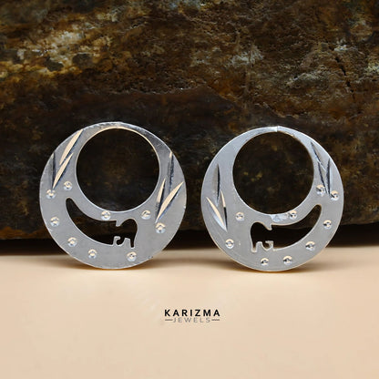 Unique trendy Real Sterling Silver Round Moon Shaped Nattiyan (Nanti) earring for Men
