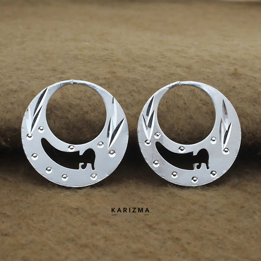 Unique trendy Real Sterling Silver Round Moon Shaped Nattiyan (Nanti) earring for Men