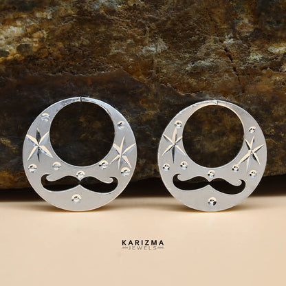 Real Sterling Silver Round stylish Moon Shaped MOUSTACHE Nattiyan (Nanti) earring for Men