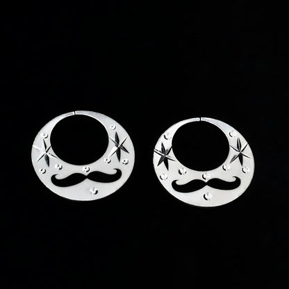 Real Sterling Silver Round stylish Moon Shaped MOUSTACHE Nattiyan (Nanti) earring for Men