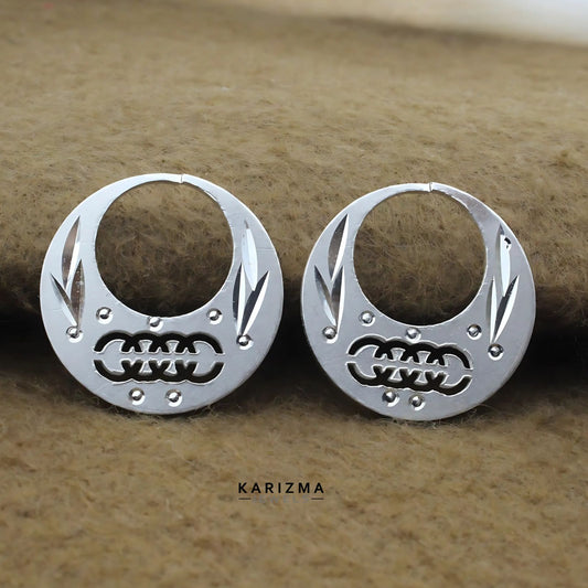 Real Sterling Silver Round Moon Shaped stylish Nattiyan (Nanti) earring for Men