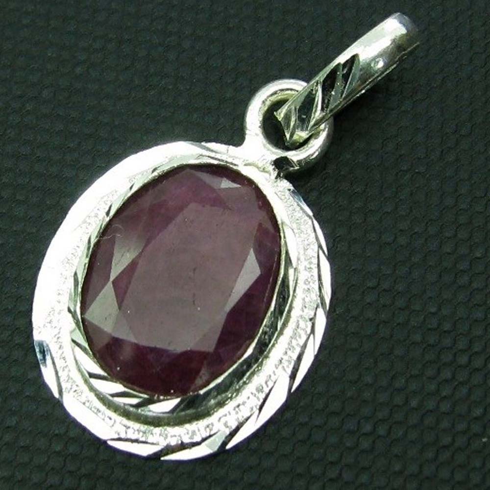 SILVER PENDANT RUBY MANIK BIRTH STONE RATAN