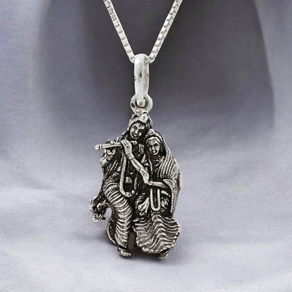 925 Real Sterling Silver Divine Radha Krishna Pendant